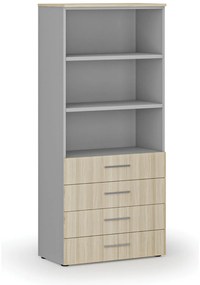 Szafa biurowa z szufladami PRIMO GRAY, 800 x 420 x 1781 mm, szary/dąb naturalny
