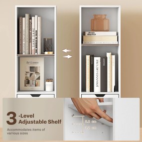 HOMCOM Regał na książki z 6 poziomami, regulowany w 3 poziomach, z szufladą, drzwiczkami szafki, regulowany regał, regał wystawowy, Biały