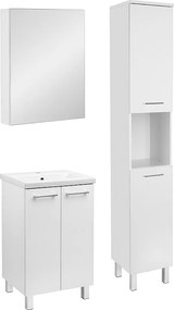 Biały Zestaw do Łazienki Stojący 50cm Szafka z Umywalką Słupek Szafka z Lustrem