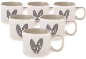 Zestaw 6 ceramicznych kubków Serduszko I, 90 ml,szary