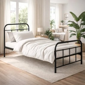 Łóżko Metalowe 90x200 cm ze Stelażem Jednoosobowe PABLO Metalowe Czarne