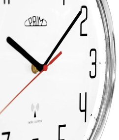 Plastowy zegar biały/błyszczący srebrny PRIM Radio ∅ 292 × 48 mm