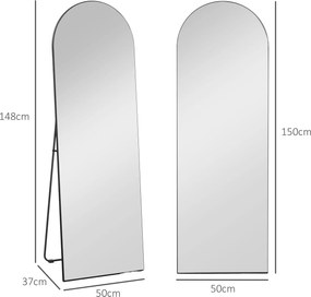 HOMCOM Pełnowymiarowe Lusterko bez Ramy, Wolnostojące/Montaż Ścienny, Metalowy Stojak, 50x150 cm, Czarne