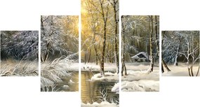 Obraz - Domek w lesie, obraz olejny (125x70 cm)