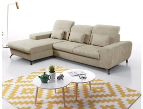 Rozkładany narożnik tapicerowany ALTA w kształcie L, lewy, beżowy, z pojemnikiem na pościel