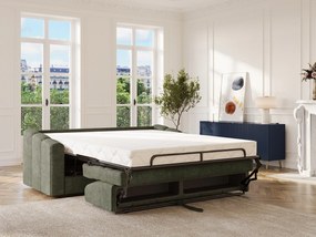 Kanapa 4-osobowa rozkładana typu express z teksturowanej tkaniny w kolorze khaki - Powierzchnia spania 160 cm - Materac 22 cm z pianką z pamięcią kształtu - DARIELO