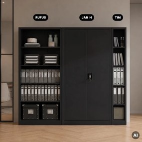 Metalowy regał biurowy Rufus wysoki, 90x40x195 cm, kolor czarny