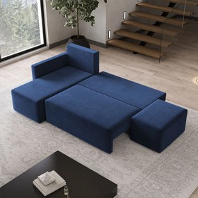 Masseno Narożnik VELOTTI z funkcją spania i pojemnikiem na pościel Narozniki L, Rozkładana sofa - Niebieski, KRONOS 09