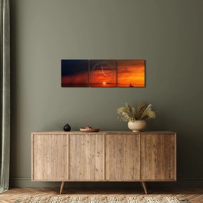 Obraz zachodu słońca z żaglówką (z zegarem) (90x30 cm)