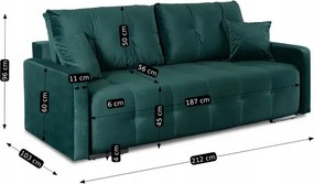 Sofa z Funkcją Spania FAVIO Wersalka Rozkładana Dwuosobowa Welurowa Zielona