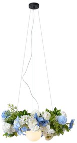 Bohemska lampa sufitowa czarna z kolorowymi kwiatami niebiesko-białymi - Flower PowerBoho Oswietlenie wewnetrzne