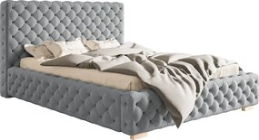 Łóżko pikowane 160x200 cm Adonis - pojemnik i stelaż, tkanina aksamitna - jasny szary (Jasmine 90)