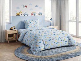 PrzytulneMieszkanie.pl PrzytulneMieszkanie.pl Dziecięca bawełniana pościel MINI TRUCKS niebieska, 100% bawełna Rozmiar pościeli: 70 x 90 cm | 140 x 200 cm