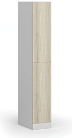 Szafka skrytkowa, 2 schowki, 1850 x 300 x 500 mm, demontaż, zamek cylindryczny, drzwi laminowane, dąb naturalny