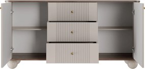 Komoda Vesper 160 cm z szufladami na kulach - kaszmir / orzech / złote uchwyty / nogi kule