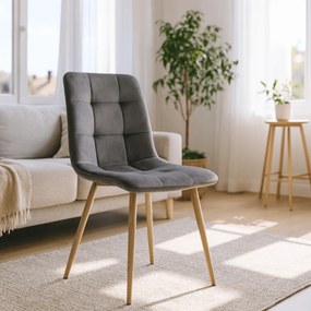 Krzesło Tapicerowane do Jadalni FREDY Szare Welurowe Nowoczesne Loft