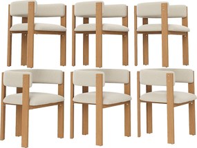 Zestaw 6 ergonomicznych krzeseł do jadalni - 54,5 x 44 x 72,5 cm - z wyściółką i żelaznymi nogami - flanela - beżowy i naturalny