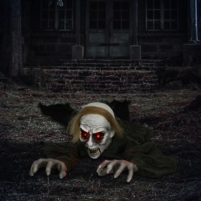 HOMCOM Dekoracja Halloweenowa, pełzający zombie, aktywowany przez dotyk/dźwięki, świecące oczy