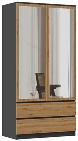 Industrialna Szafa Z Lustrem Antracyt + Dąb Artisan F5-S76