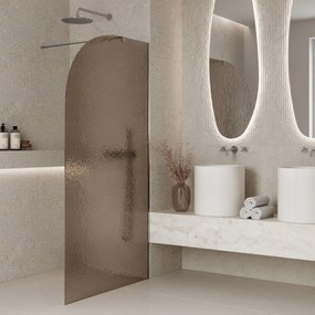 Ścianka prysznicowa WALK IN FIX artystyczna półokrągła brązowa 8 mm Arte Frozen Moon Brown MASSI | Różne rozmiary : Kolor profili kabiny - czarny, Szerokość ścianki - 80 cm, Typ montażu - WALK in FIX (Do ściany)