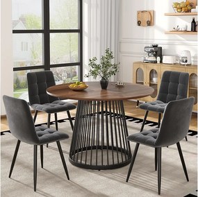 Zestaw 5 stołów i krzeseł do jadalni - 80 x 80 x 76 cm - blat stołu MDF + 4 krzesła welurowe - MDF + Metal - czarny