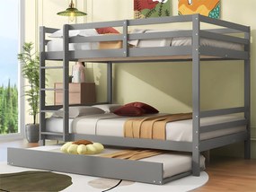 Łóżko piętrowe 2x140x200cm z łóżkiem wysuwanym 90x190cm - z barierką i schodami - Szary