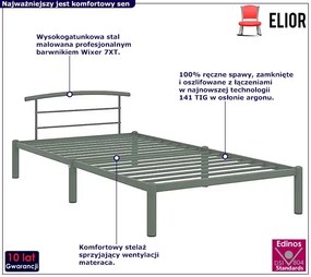 Szare metalowe łózko jednoosobowe 90 x 200 cm Dogi
