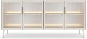 Komoda MILU 181 4D – Nowoczesna z Oświetleniem LED i Szkłem Flutes Ornamentowe, Push To Open KASZMIR 182x83x40 cm