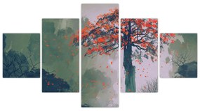 Obraz samotnego czerwonego drzewa (125x70 cm)