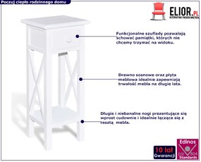 Biały stolik boczny z szufladą - Kroton