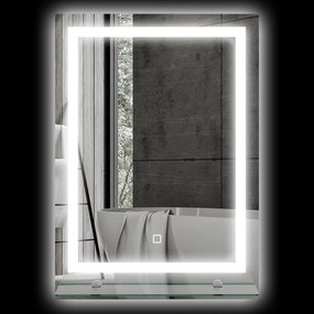 Kleankin LED Lustro łazienkowe, ściemnialne, przeciwmgielne, z przełącznikiem dotykowym, półka, 50 x 70 cm, Srebrny | Aosom PL