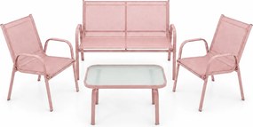 Zestaw mebli ogrodowych Boston 025 - sofa 2-osobowa, 2 fotele, stolik, kolor różowy