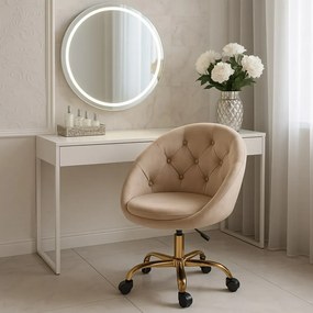 Beżowy fotel biurkowy welurowy  R0-C97