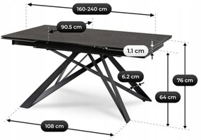 Stół Rozkładany Prostokątny MAXIME 160-240 cm Ceramiczny Czarny Marmur do Jadalni Nowoczesny Loft