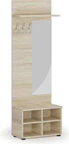 Garderoba z szafką na buty i lustrem HORIZONT, 3 haczyki, półka, tekstura drewna poziomo, dąb naturalny