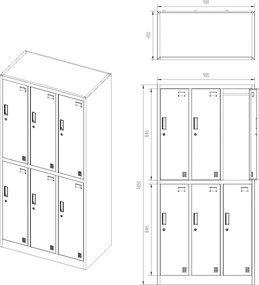 Szafa socjalna 6-skrytkowa Igor 90x45x185 cm, antracyt