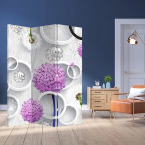 Parawan - Abstrakcja 3D z kręgami i kwiatami (126x170 cm)