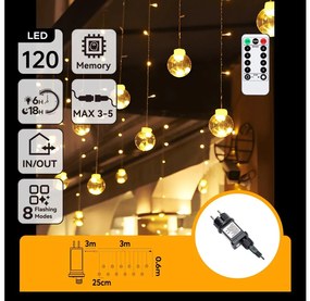 Aigostar - LED zewnętrzne lampki świąteczne 120xLED/6W/230V/8 funkcji 3x0,6m IP44 ciepła biała + pilot