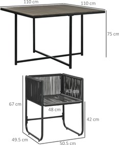 Outsunny Zestaw mebli ogrodowych 5 części Polirattan Stół 4 krzesła Stolik dodatkowy Elegancki szary | Aosom PL