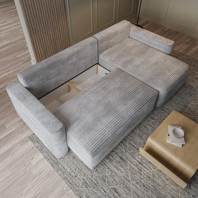 Masseno Narożnik NERI z funkcją spania i pojemnikiem na pościel Narozniki L, Rozkładana sofa - Jasnoszary, TILIA 86