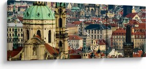 Obraz - Panorama Pragi (z zegarem) (90x30 cm)