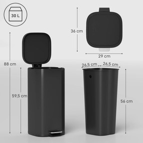 HOMCOM 30 L kosz na śmieci do kuchni, pedałowy z pokrywą, Soft-Close i funkcja utrzymania otwarcia, do kuchni i domu | Aosom PL