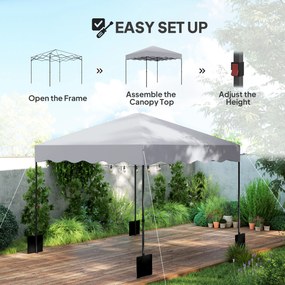 Outsunny Pawilon Pop-up 3 x 3 m, Pawilon ogrodowy z regulowaną wysokością, z Torbą na Kółkach, do Ogrodu, Tarasu, Metal, Tkanina, Jasnoszary