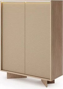 Komoda wysoka Parsja 2D LED – ryflowane fronty, bolivar naturalny / cappuccino, push-to-open