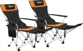 Outsunny Zestaw 2 szt. składanych krzeseł campingowych, fotel wędkarski z odpinanym podnóżkiem, uchwytem na napój, nośność 120 kg, Pomarańczowy | Aosom PL