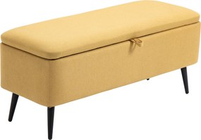 HOMCOM Ławka Tapicerowana z Miejscem Do Przechowywania, w Wyglądzie Lnu, Do 150 kg, 101x38,5x44,5 cm, Żółta