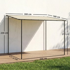 Outsunny Przyścienna Pergola z Metalową Ramą i Zadaszeniem, Odporna na Warunki Pogodowe, 3 x 1,8 x 2,3 m, Kremowa | Aosom PL