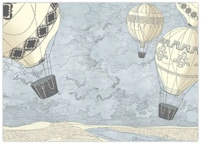 Obraz na szkle - Balony nad miastem, zimne odcienie (70x50 cm)