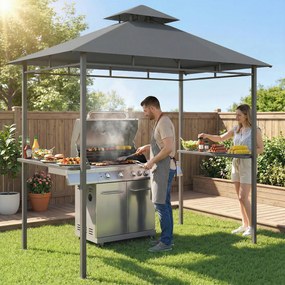 Outsunny Pawilon grillowy 2,4 x 1,4 m, wiatroodporne zadaszenie z dwuwarstwowym dachem i półkami bocznymi | Aosom PL