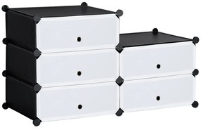 HOMCOM Modułowy system regałów na 6 par butów, 49 cm x 36,5 cm x 108 cm, Czarny+Biały